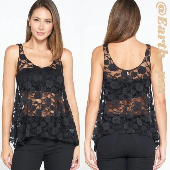 BLACK LACE TANK SLEEVELESS TOP - Picture 2 of 9